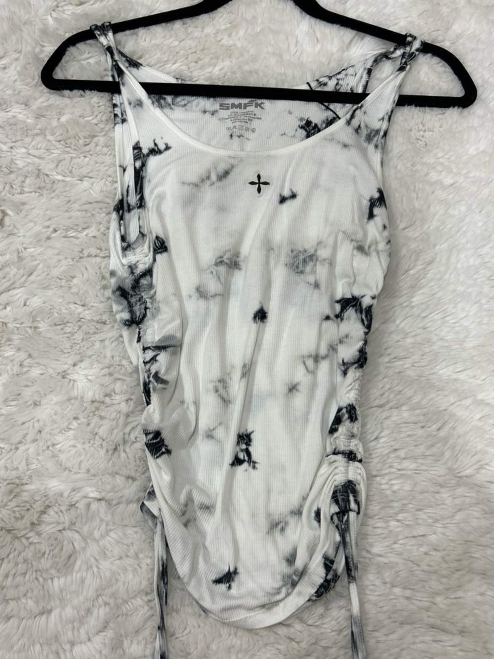 Women's White & Black Tie-Dye Ruched Tank Top